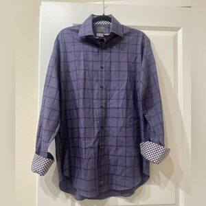 Thomas Dean Plaid Button Down Shirt with Flip Cuff Large